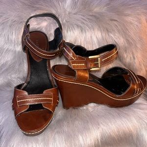 Calvin Klein brown wedge heel leather sandals